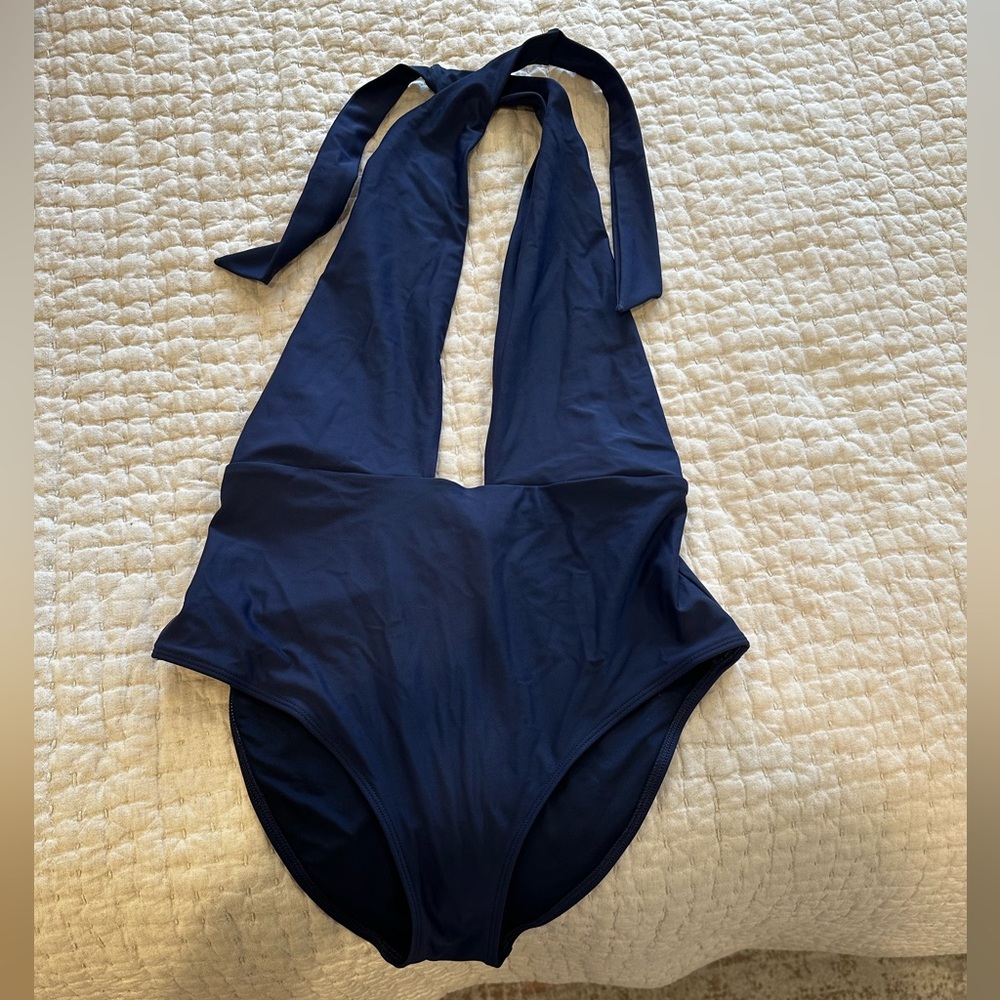 Aerie Navy Blue Plunge Onepiece